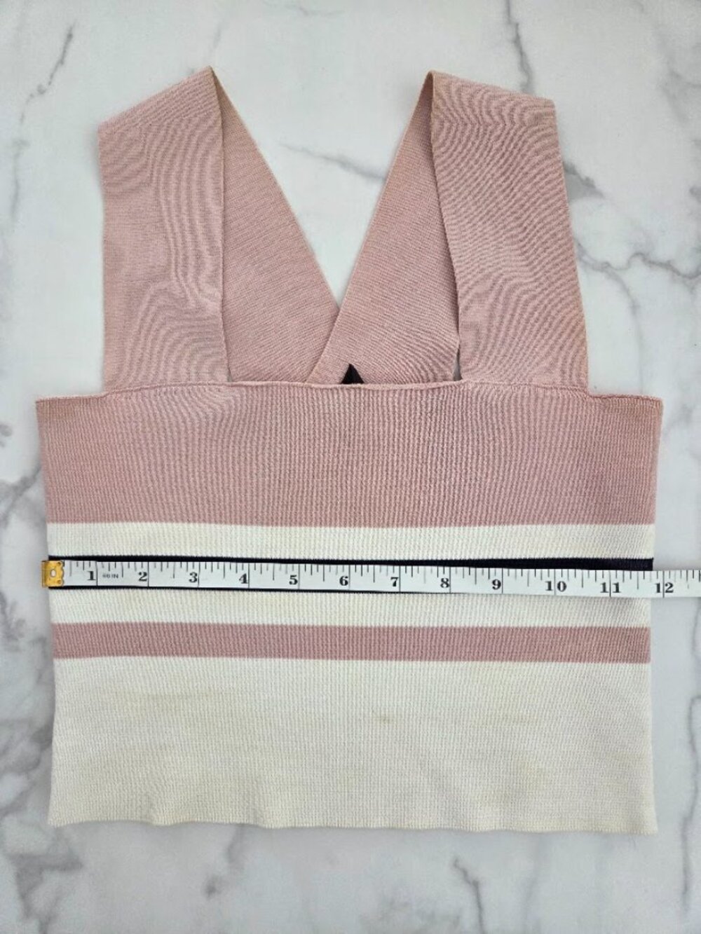 Pink Cream Navy Striped Knit Square Neck Crop Tank Top Size XS - Picture 5 of 16